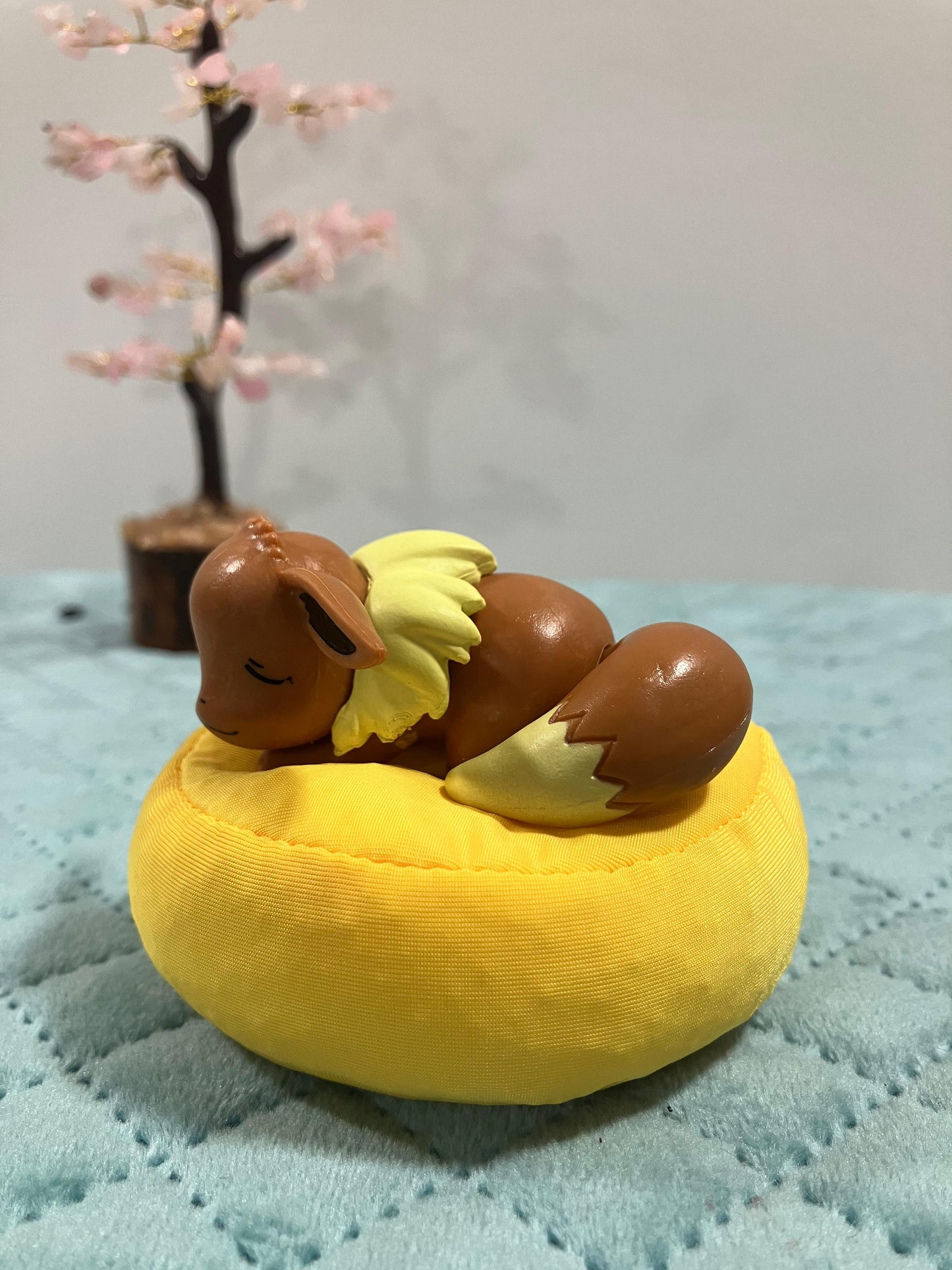 Sleeping mon with plush cushion.